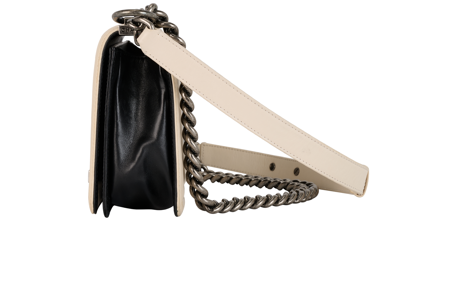 Boy Bag, &pound;1,600, Handbags, Black/Cream, Leather, Bottom view
